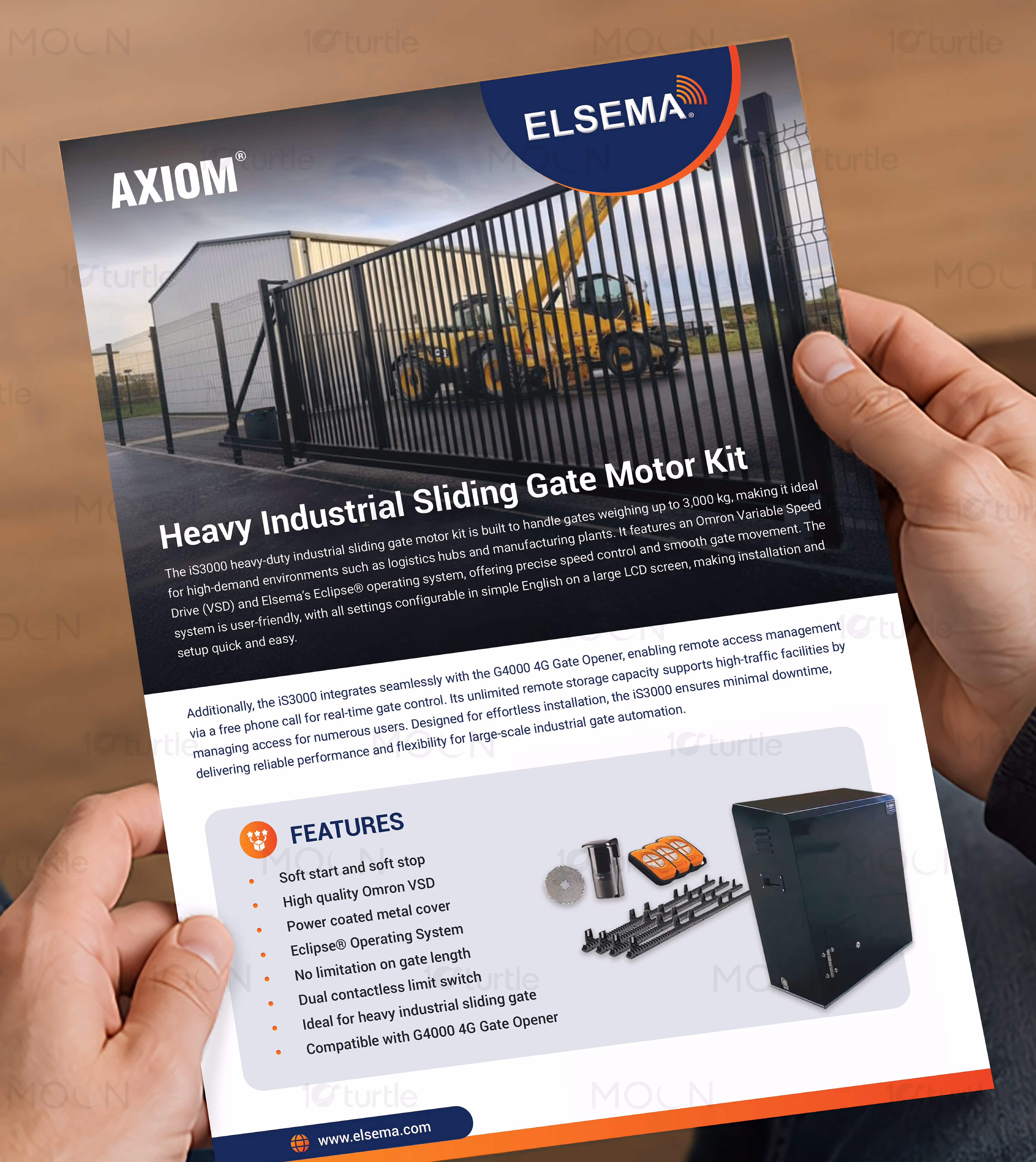 High impact product hero visual on industrial manufacturing flyer