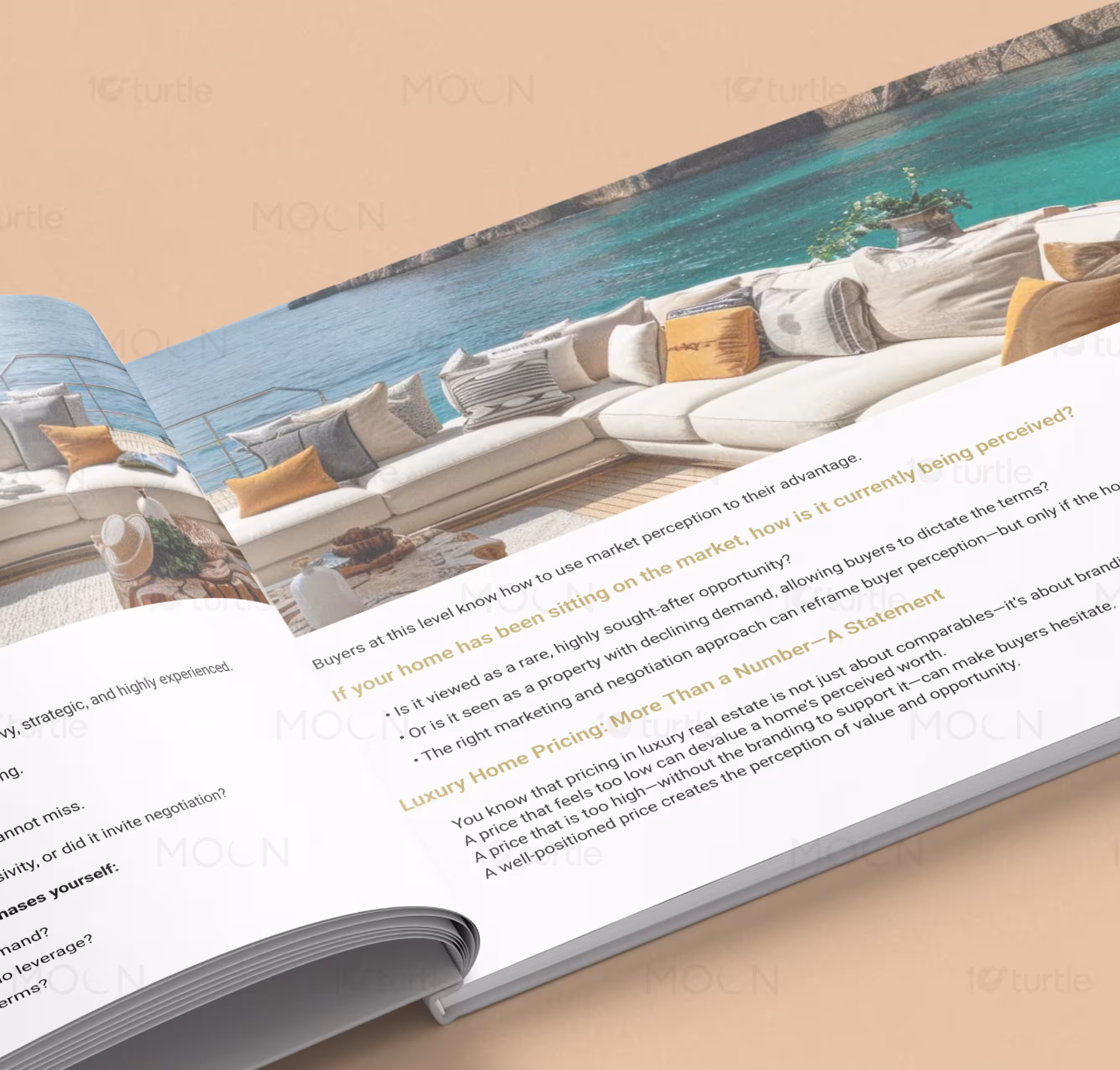 Premium real estate marketing guide with elegant serif typography and white space