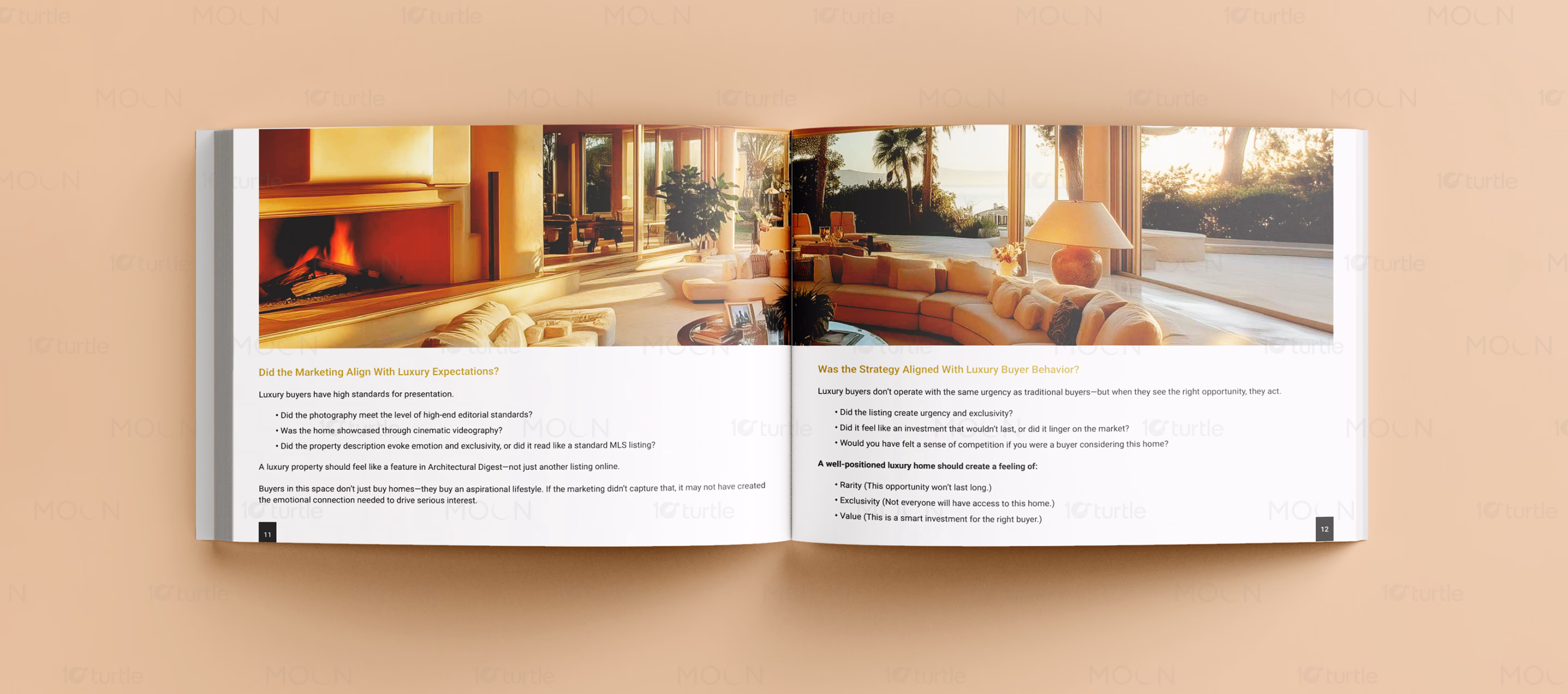 Professional real estate brochure mockup on wooden desk surface