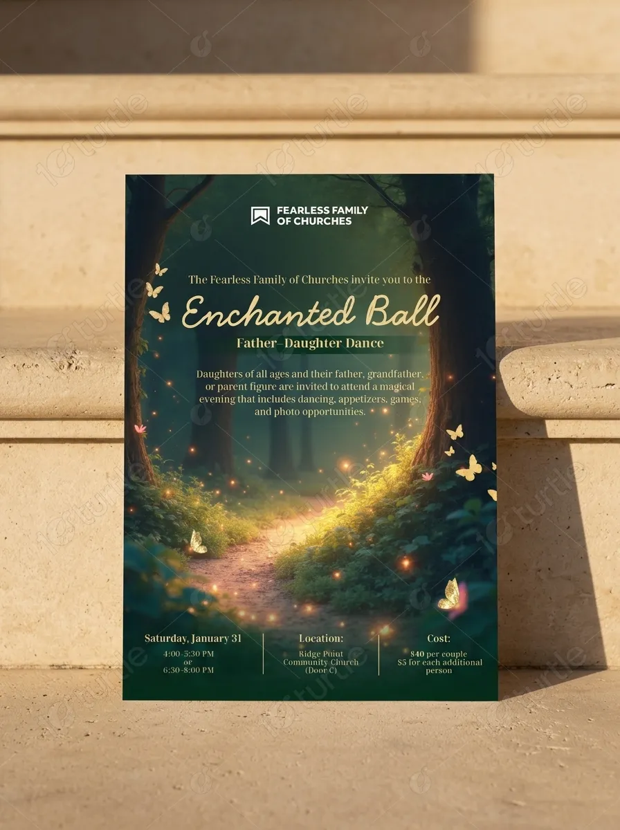 Enchanted theme flyer design for church father daughter dance