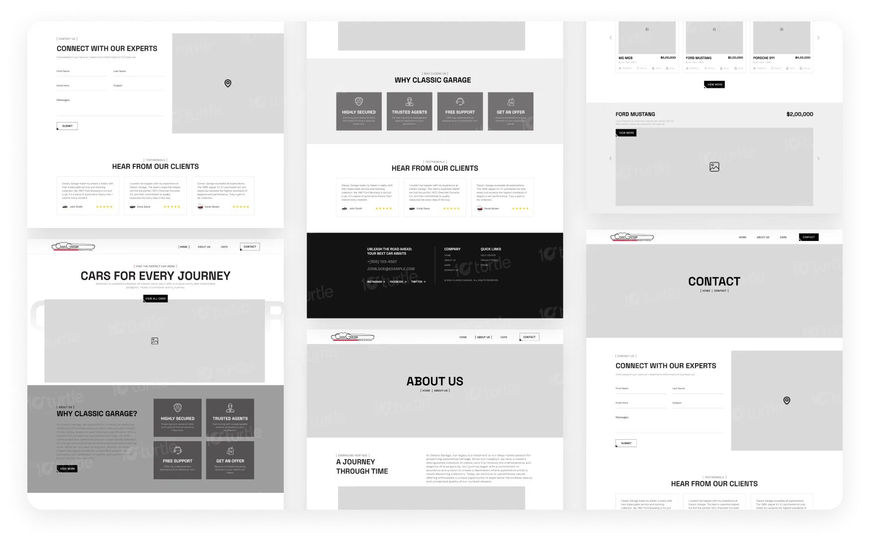 Wireframe structure for Classic Garage homepage