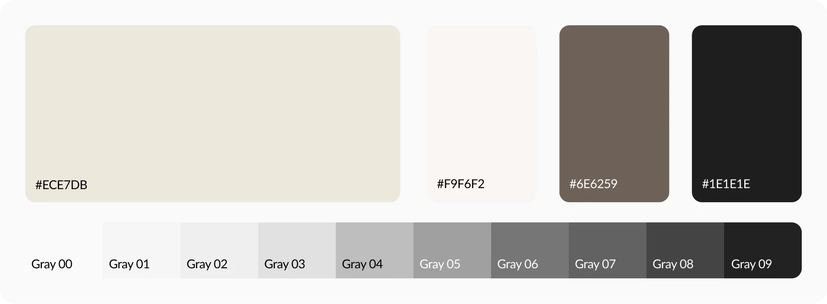 Color palette featuring deep red, dark charcoal, and clean white
