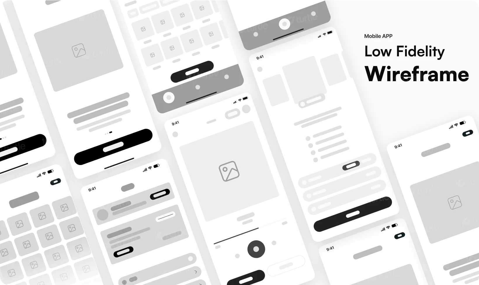 Wireframe layout displaying the app’s primary features