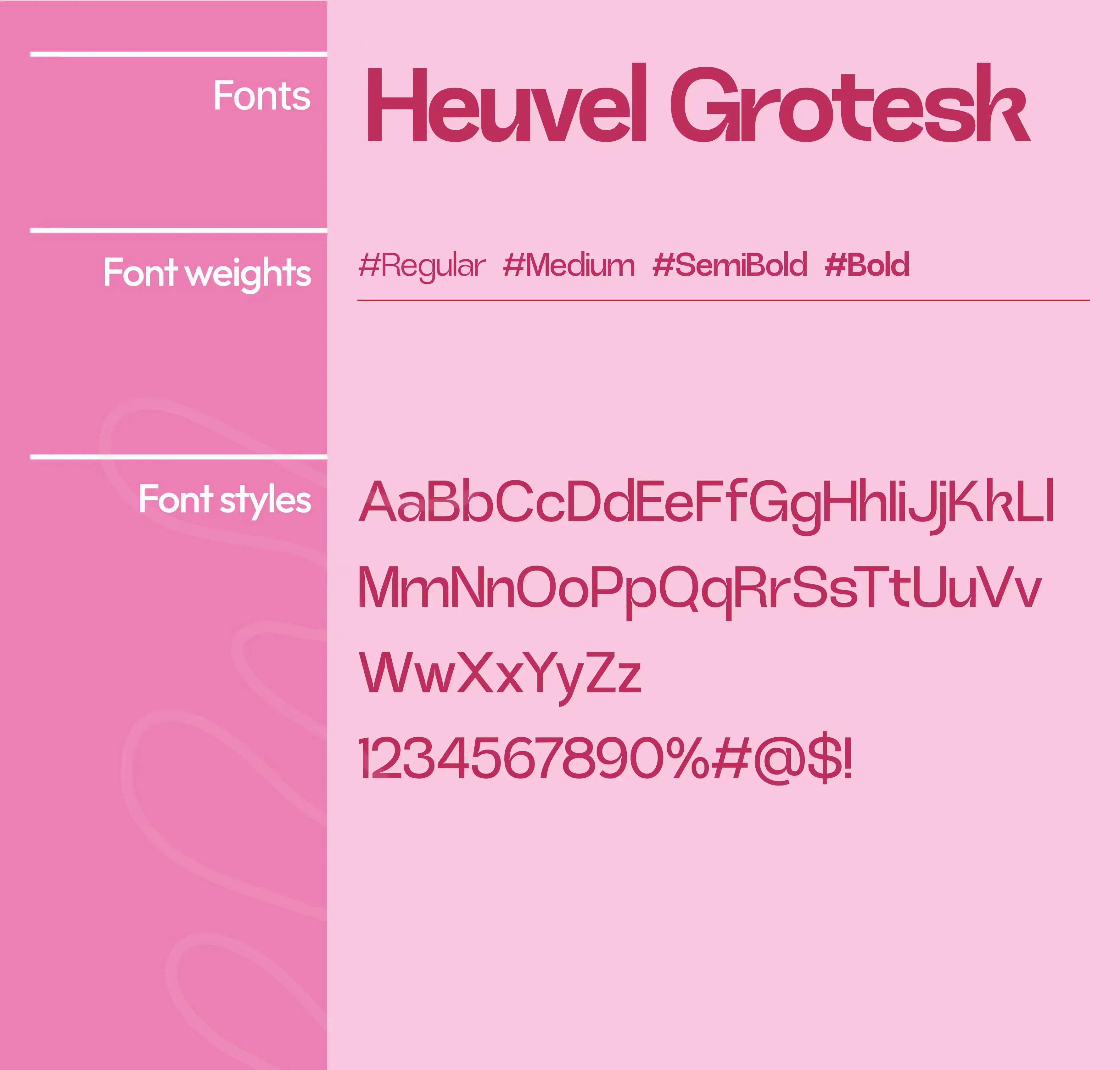 Pink cardboard box packaging mockup displaying structured ingredient lists and geometric sans-serif text