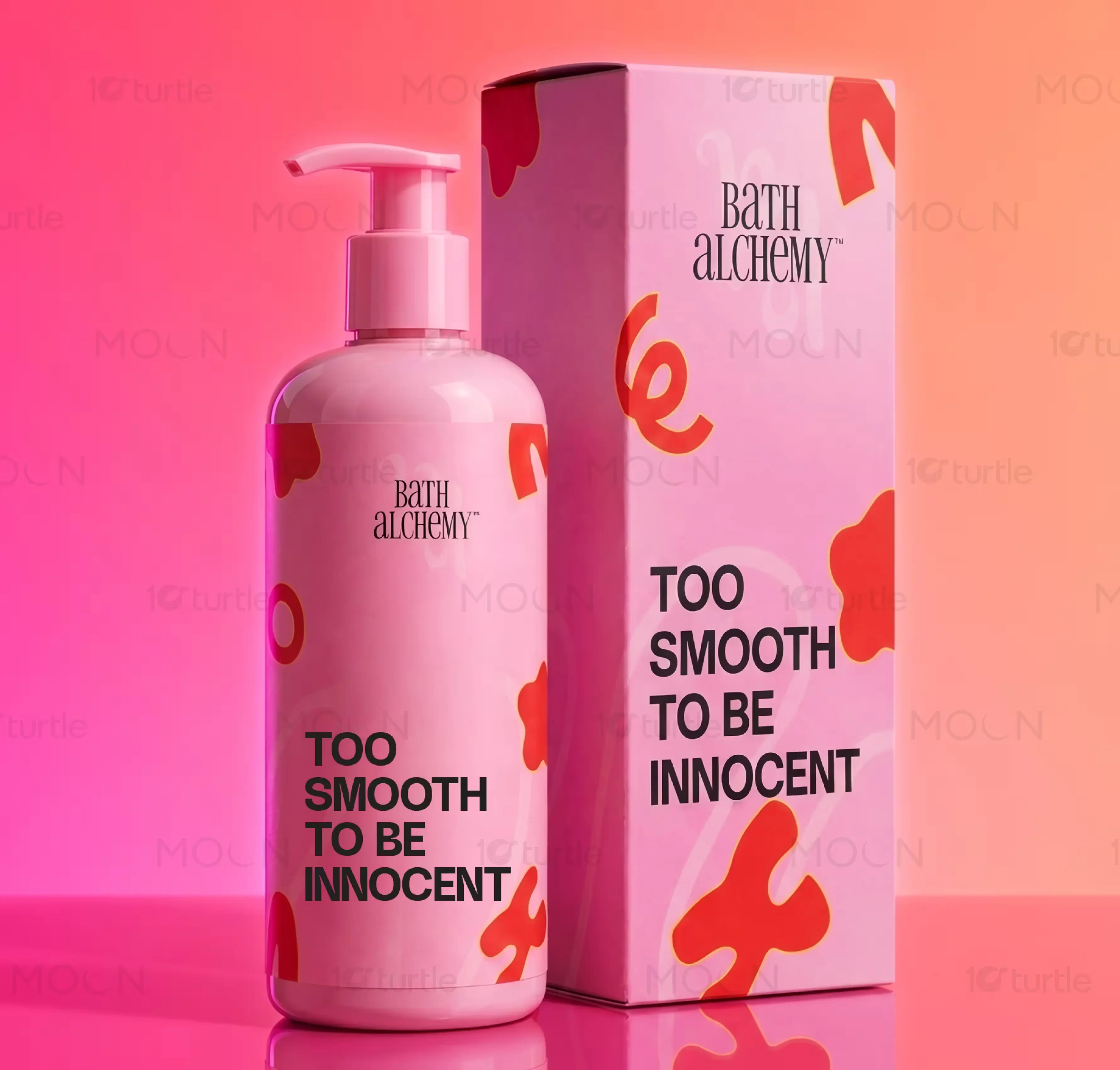 Modern beauty design system with custom pink graphics printed on sustainable kraft cardboard packaging