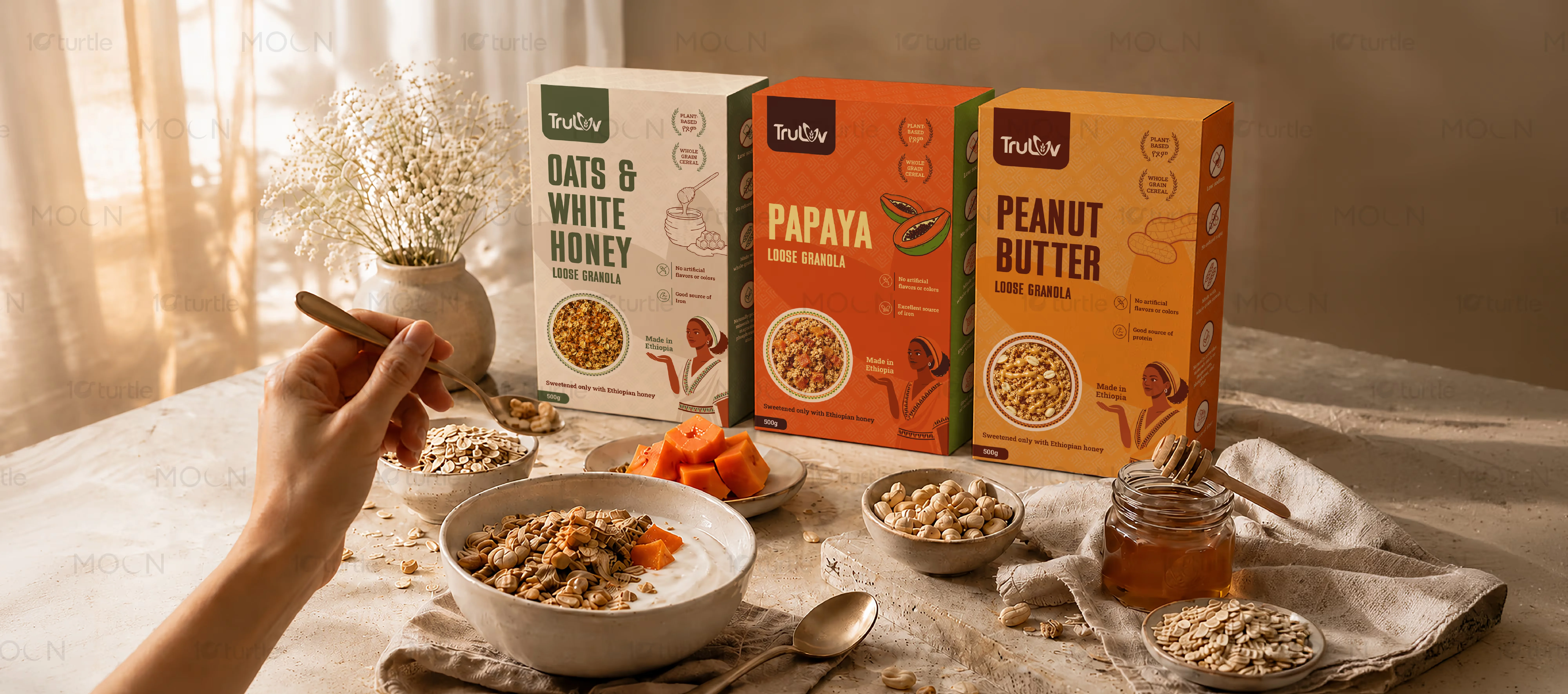 Digital mockup of cereal packaging for e-commerce and retail display