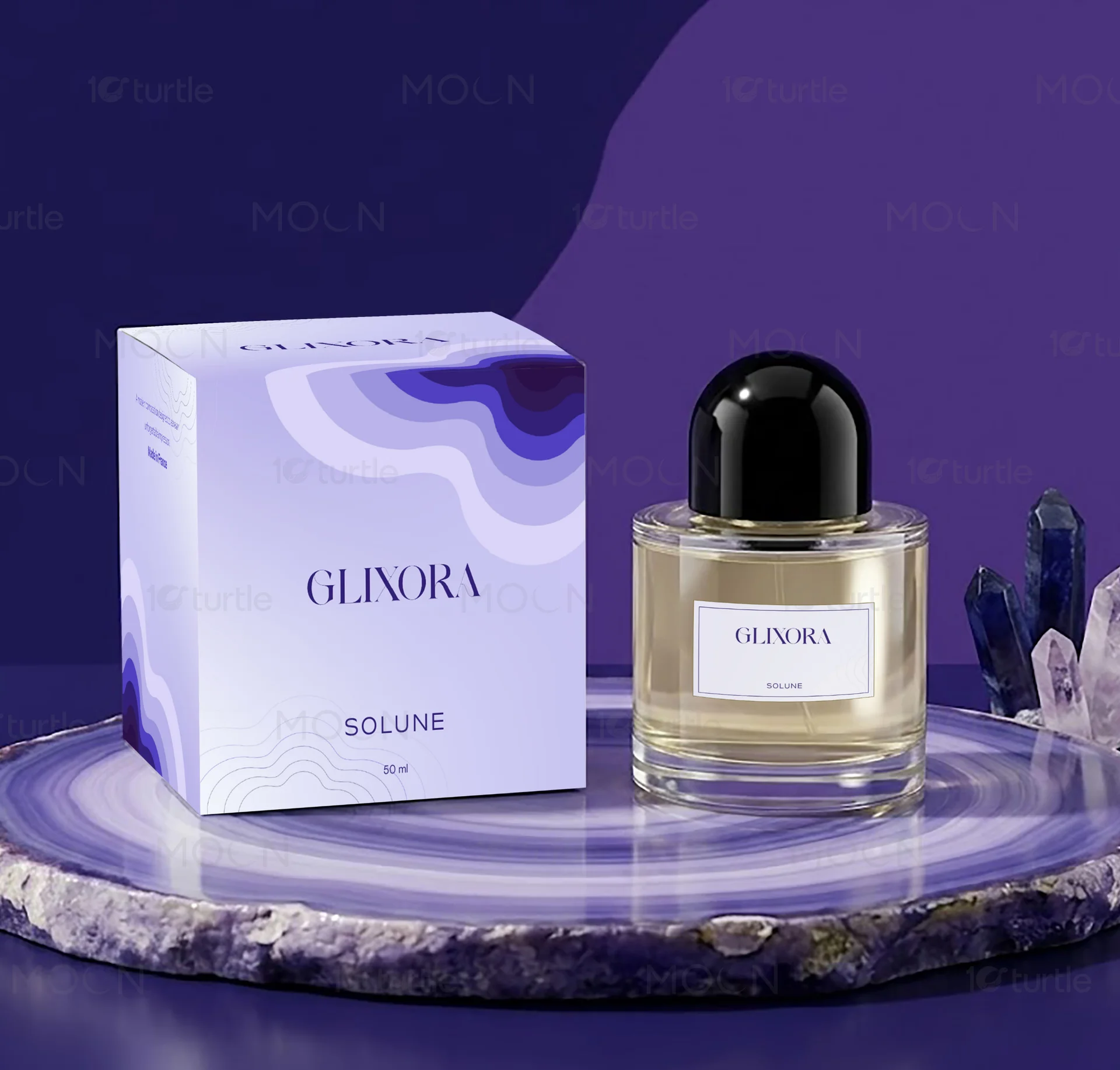 Close up of premium gold foil stamping on fragrance packaging