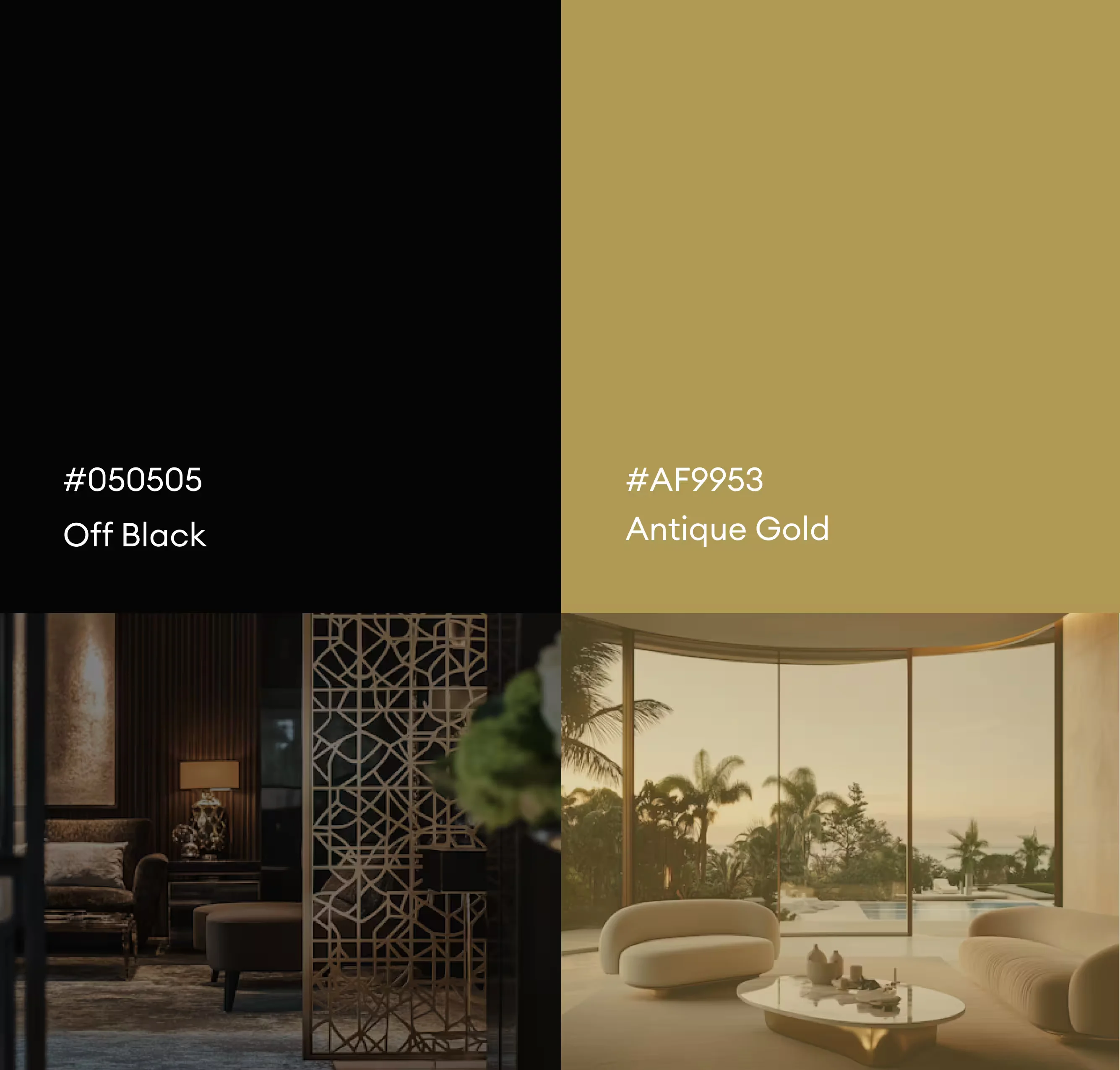 Luxury property brand guidelines showing color palette and typographic hierarchy