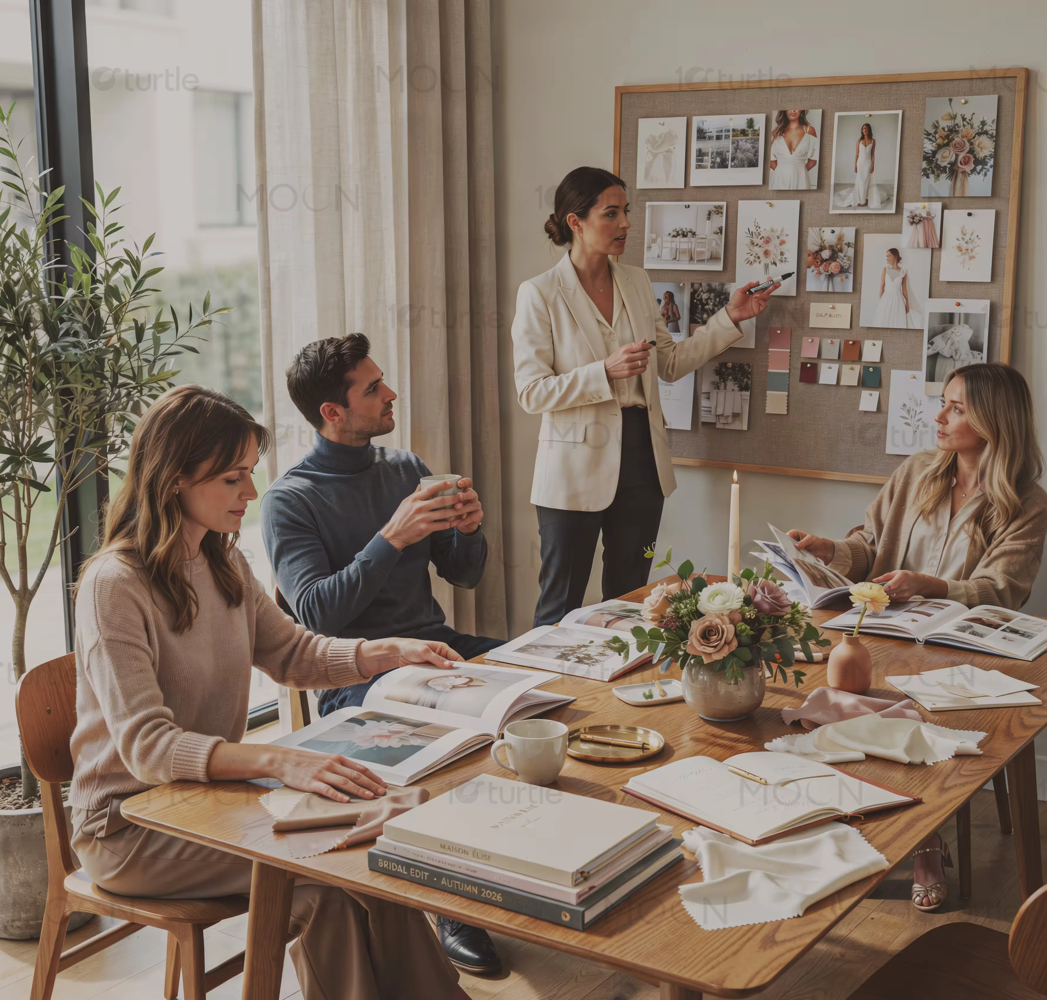 Editorial presentation design mockup displaying spacious margins and a clean double-image portfolio spread layout